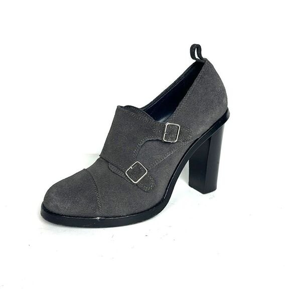 Brooks Brothers Charcoal Gray Suede Monk Strap Heels Booties made in Italy 6,5 - Picture 2 of 15